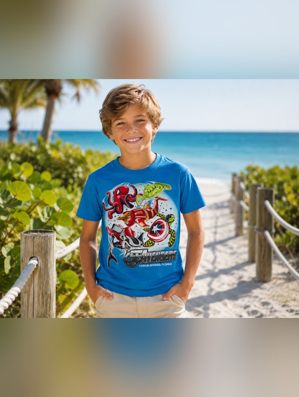 Marvel SeaVengers Tarpon Springs Florida Youth XS Blue Graphic T-Shirt Ocean